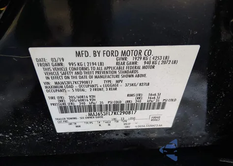 2019 Ford Ecosport S from USA, damaged, VIN MAJ6S3FL7KC290817